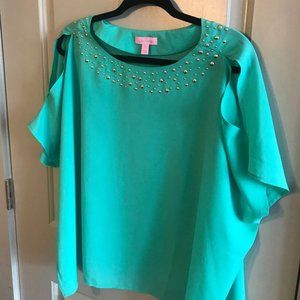 Lilly Pulitzer Studded Top Dolman Sleeve Silk Top